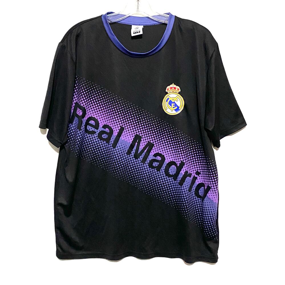 Real Madrid Soccer Futbol Jersey Men L Black Purple Athletic Sporty Screen Print
